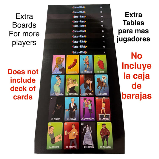 Continuation Boards (Numbered 11-20)- Tablas de Continuación para más jugadores, No Incluye Barajas - Deck of Cards Not Included